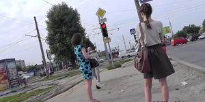Upskirt spy cam filmed hot ass of the young girl