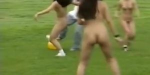 Naked Asian girls play soccer with the guys