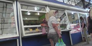 Public upskirt with hot blonde filmed in the market