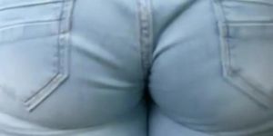 Jeans wedgie in cute girl's ass crack