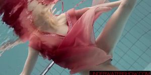 Katya Okuneva in red dress erotic water show