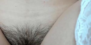 European Blonde plays with hairy pussy using magic wand