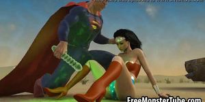 3D Wonder Woman sucking on Superman's rough cock