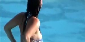 Busty girl's tit pops out while she was going down the waterslide -  Tnaflix.com