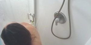 Japanese wife 35 in shower & little accident