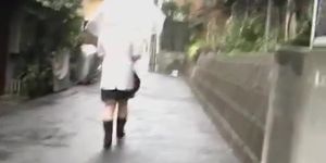 Chubby Japanese girl got a Street Sharking in the rain.