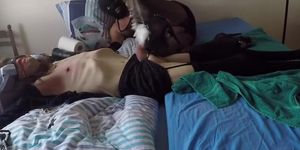 Hard BDSM whip with clamps on armpits nipples and testicles