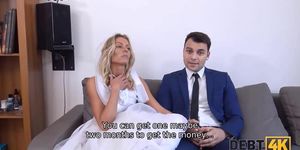 DEBT4k. Sweet blonde drilled by hung collector right after the wedding (Camilla Krabbe, Linda Blonde)