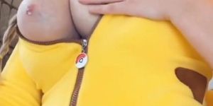 Lactating Blonde Braids Pigtails Pikachu Sucks & Spits Milk On Huge Tits Bouncing On Dildo Snapchat