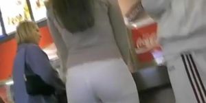 xXx street candid ordering fast food sexy brunette tight jeans