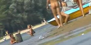 Russian nudist beach with couples sunbathing sweet