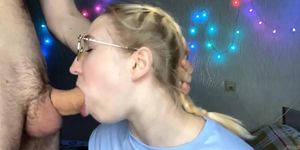 Horny Nerd Gets Pussy Screw After Sucking Cock