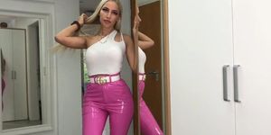 blonde slut showing her ass in different color leggings!!