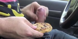 boy masturbates and squirts cum on biscuit cake