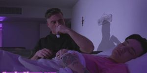 GENDERFLUXXX - Femdom strapon queer fucks priest ass in church dormitory