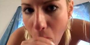 Horny blond slut getting big cock to suck