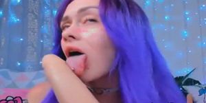 Beautiful Girl With Blue Hair Playing Her Dildo To Her Pussy