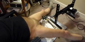 Fuck machine sounding my cock in chastity cage