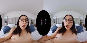 VRALLURE Nerdy brunette Callie Jacobs rides her sex doll in virtual reality (Lina Paige)