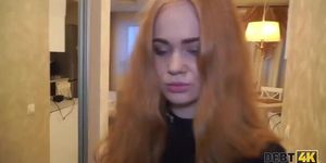 Debt4k. Cunning guy fucks shaved pussy of red-haired cutie (Rose Wild)