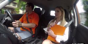 Public – UK driving student doggystyled in car