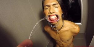 Ladyboy Cat Gives Blowjob After Getting Pissed On