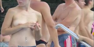 Sexy Topless Teens Tanning Wearing Micro Thongs
