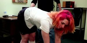 Red-haired girl gets spanked