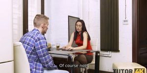 TUTOR4K. Guy has hot sex with slim mature tutor who wanted to fool him