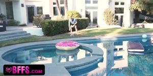 BFFS - Kinky Neighbour Sneaks In An Videotapes Horny College Besties Having Fun Naked In Their Pool