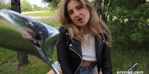 Biker Girl Plays With Her Pussy In Public