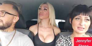 Jennyfer Stone shows her big ass and her pussy in the car