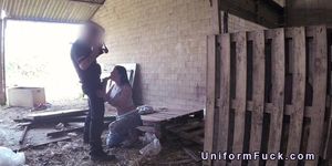 Fake cop bangs busty girl in the barn