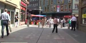 sweet naked girl has fun in streets