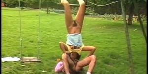 Horny Brunette fucked on a Swing!