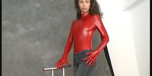 Hanka in red spandex stripping