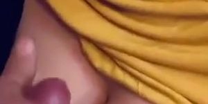 Guy cums on sexy babe's juicy tits