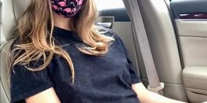 Masked Girl Playing with Her Pussy in the Car
