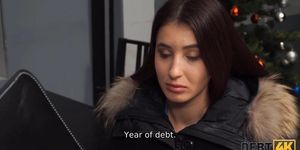 DEBT4k. Hot brunette enjoys unplanned sex with devious debt collector