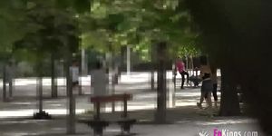 Petite girl seduces a random black dude in the park and bangs him at home