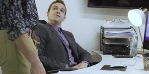 Threesome Gay Anal Sex in the Office with Boss