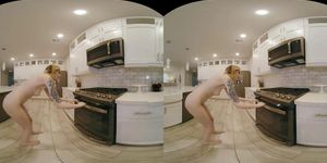 Tiny blonde hottie gets fucked while cooking pizza in virtual reality