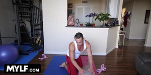 Bodacious Milf With Perfect Boobs And Ass Suttin Stretches Her Pussy During Yoga Workout - Mylf