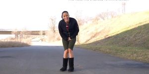 Girl Pissing While Standing In Road