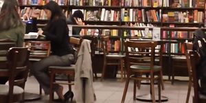 Candid Feet Shoeplay Dipping at Bookstore Cafe