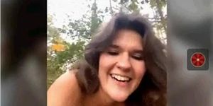 girl with awesome boobs take off clothes in park