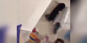Vietnamese girlfriend fucked secretly while roommate comes to close the door