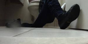 Waitress masturbation shoeplay in bathroom