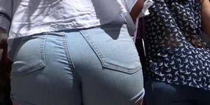 PAWG teen in tight jean shorts