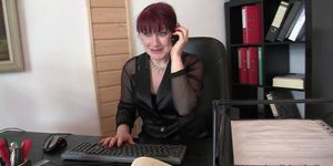 Hot office mature swallows two dicks